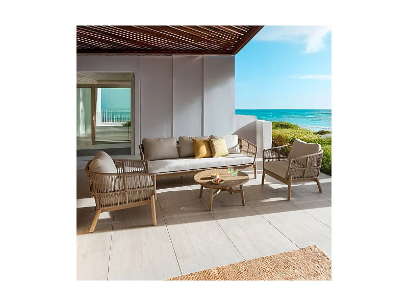 Now's Home - Salon De Jardin 5 Places En Bois D'acacia  Avec Coussin  Bahia