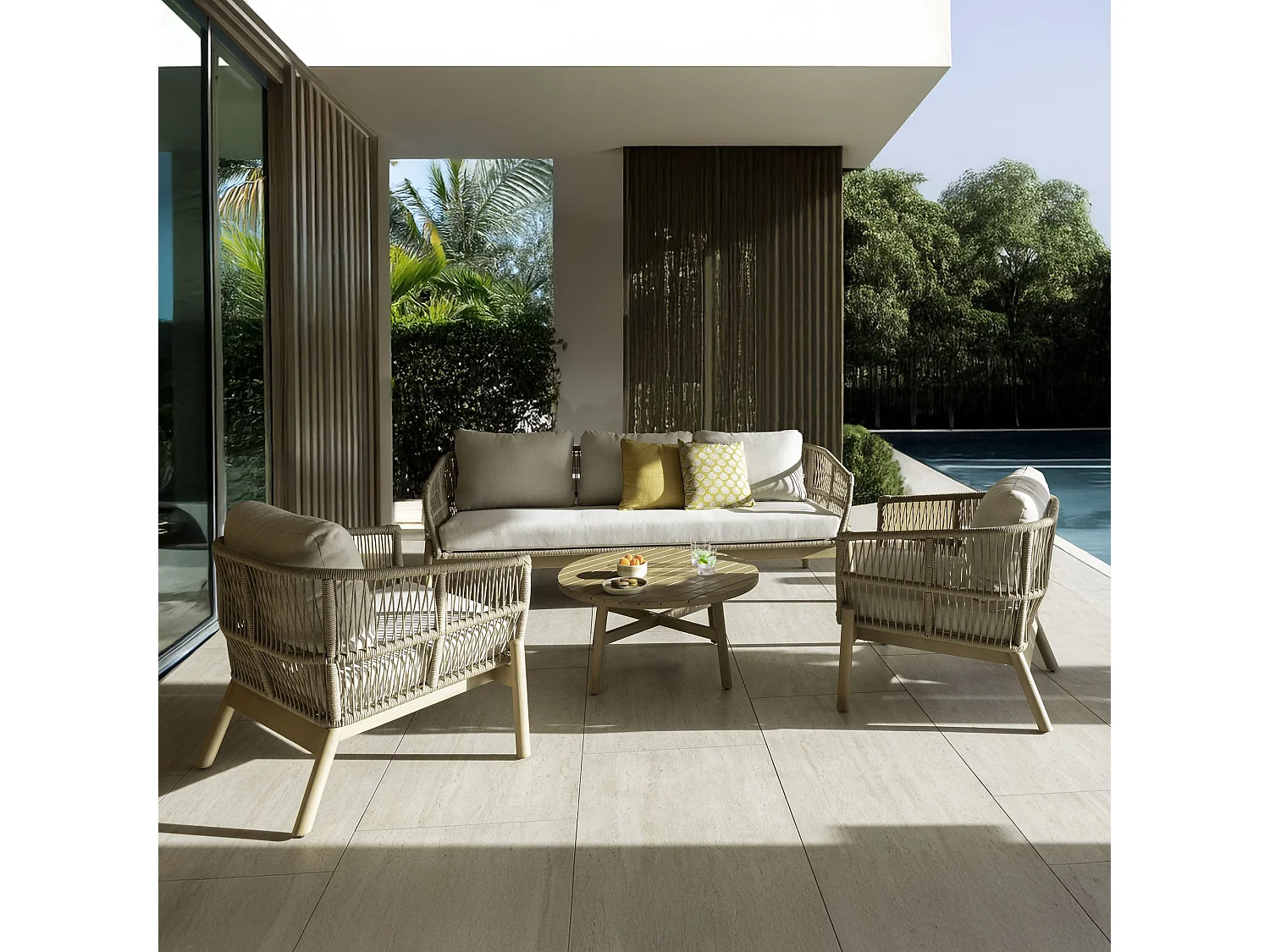 Now's Home - Salon De Jardin 5 Places En Bois D'acacia  Avec Coussin  Bahia