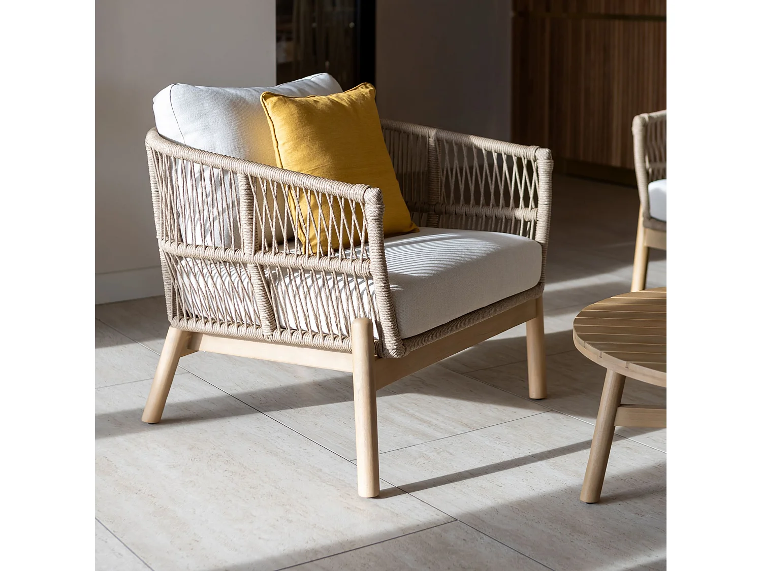 Now's Home - Salon De Jardin 5 Places En Bois D'acacia  Avec Coussin  Bahia