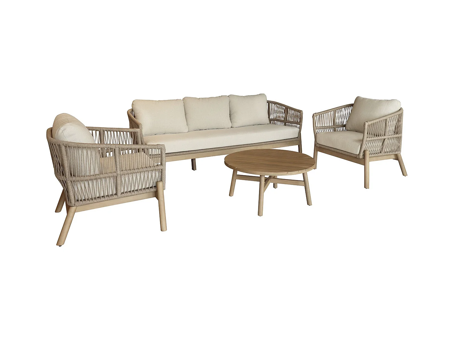 Now's Home - Salon De Jardin 5 Places En Bois D'acacia  Avec Coussin  Bahia