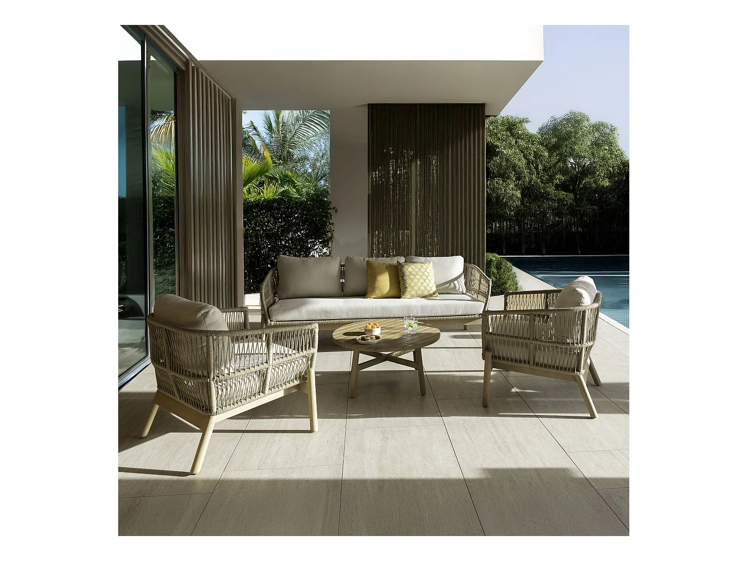 Now's Home - Salon De Jardin 5 Places En Bois D'acacia  Avec Coussin  Bahia