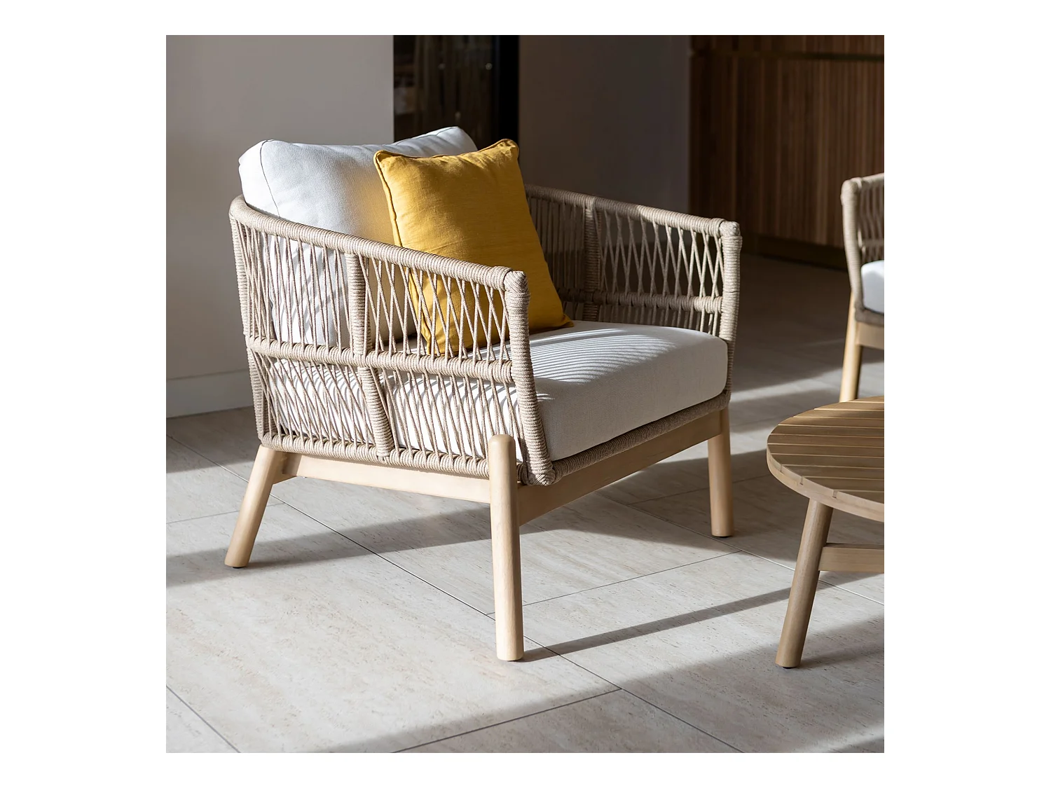 Now's Home - Salon De Jardin 5 Places En Bois D'acacia  Avec Coussin  Bahia