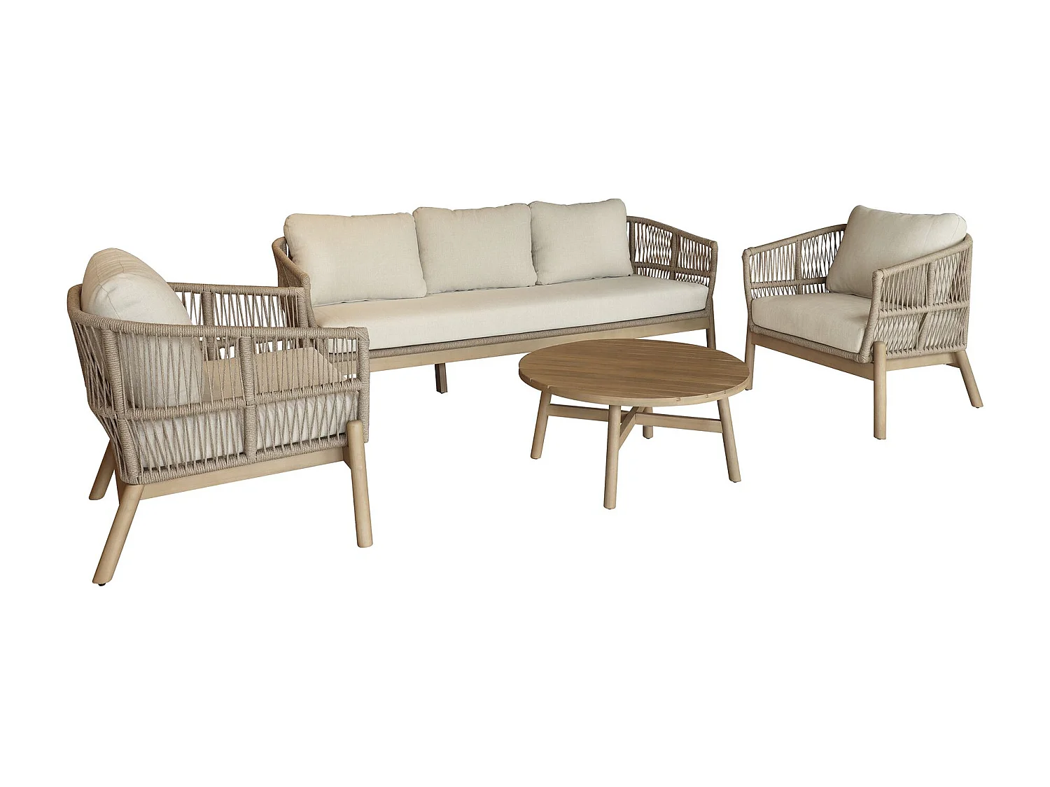 Now's Home - Salon De Jardin 5 Places En Bois D'acacia  Avec Coussin  Bahia