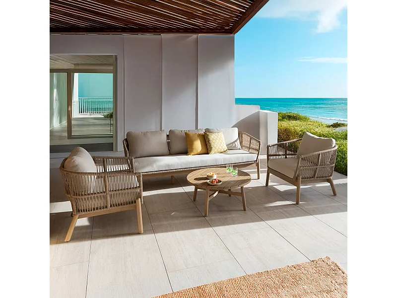Now's Home - Salon De Jardin 5 Places En Bois D'acacia  Avec Coussin  Bahia