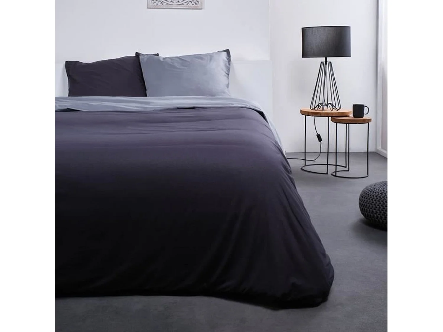 Parure de lit Noa en coton bicolore gris 220 x 240 cm