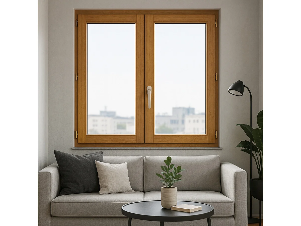 Ventana de madera 2 hojas Al115 x L90 Panel Nervios + tirador (ref 010220F9) sin manilla