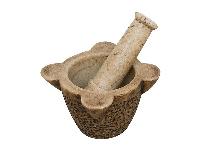 Mortier Et Pilon En Marbre Blanc Indien - Idéal Cuisine, Pharmacie, Préparation