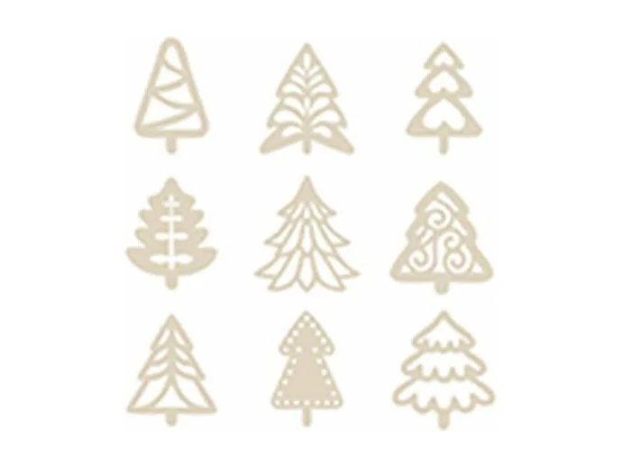 27 mini décorations sapins en bois