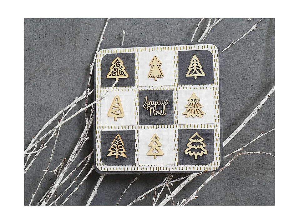 27 mini houten decoraties - dennenbomen