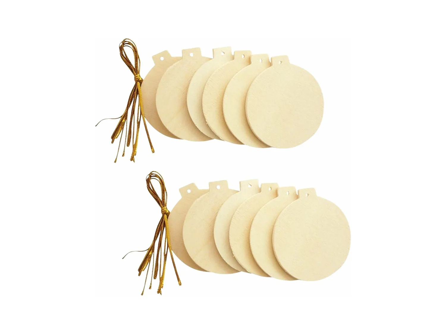 12 boules de Noël en bois plates à suspendre 6 cm
