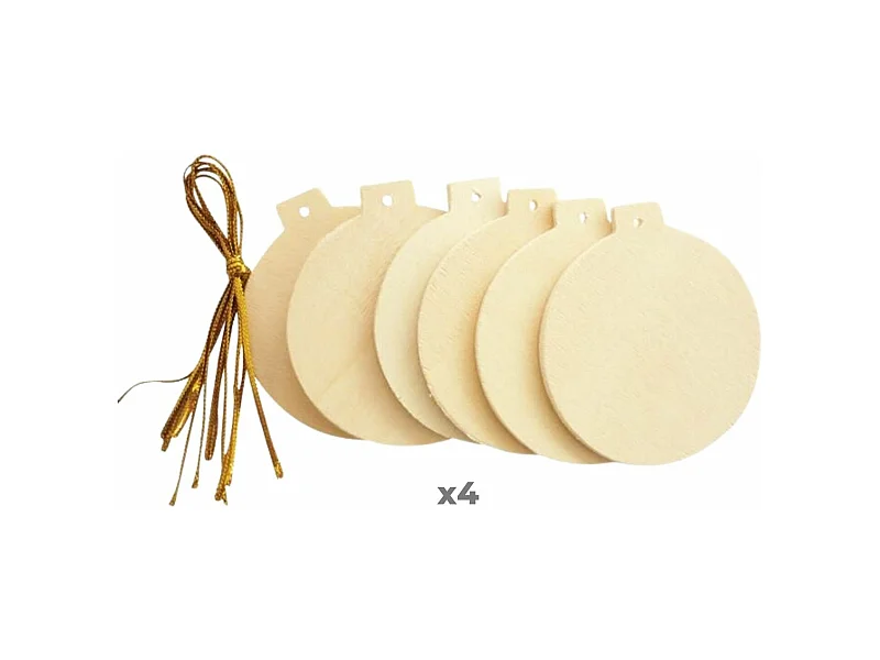 24 flache Weihnachtskugeln aus Holz zum Aufhängen 6 cm