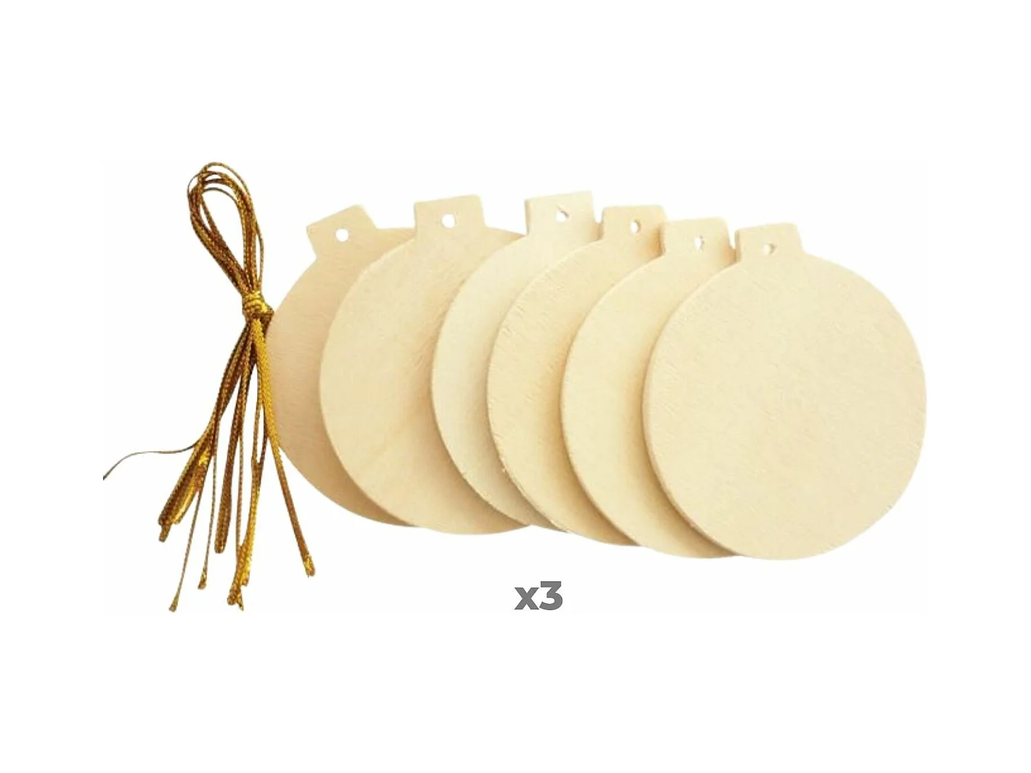 18 boules de Noël en bois plates à suspendre 6 cm