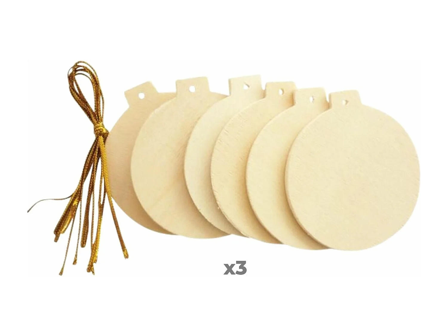 18 boules de Noël en bois plates à suspendre 6 cm