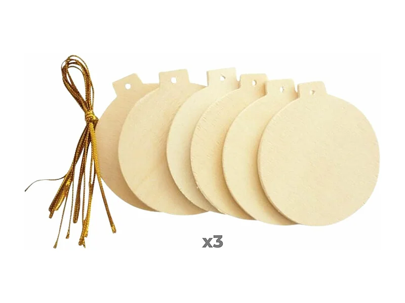 18 boules de Noël en bois plates à suspendre 6 cm