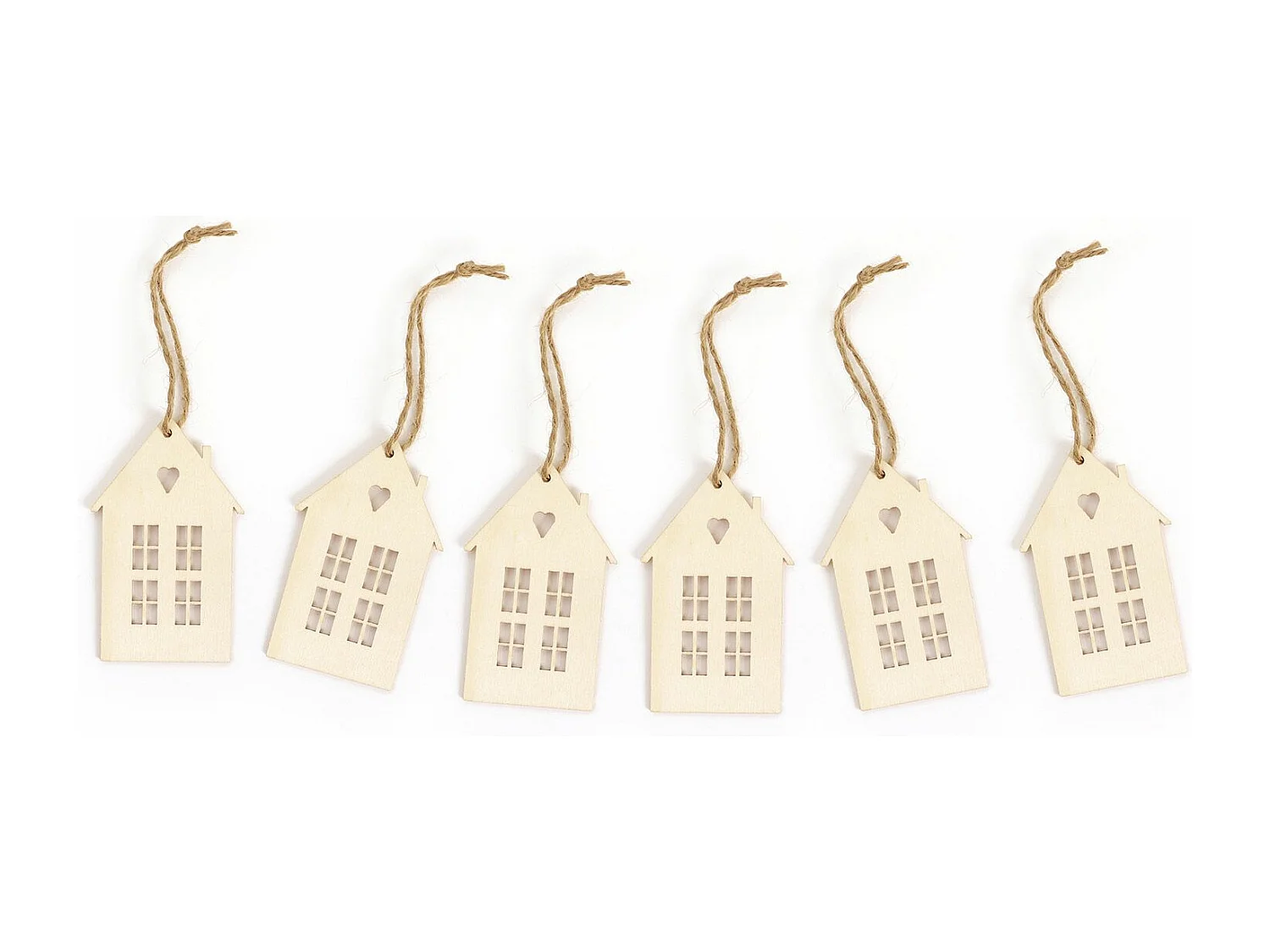 Houten kerstversiering - 6 huisjes