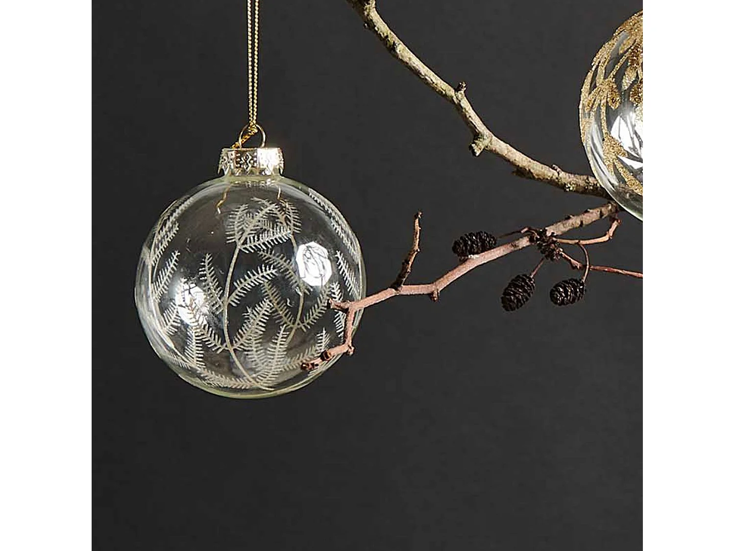 Adorno navideño de cristal helechos dorados Ø 8 cm