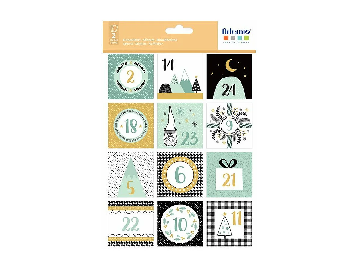 24 stickers carrés calendrier de l'Avent - Imagine Christmas