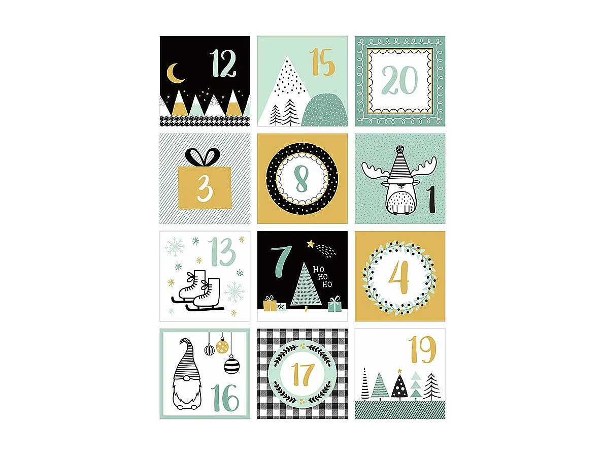 24 stickers carrés calendrier de l'Avent - Imagine Christmas