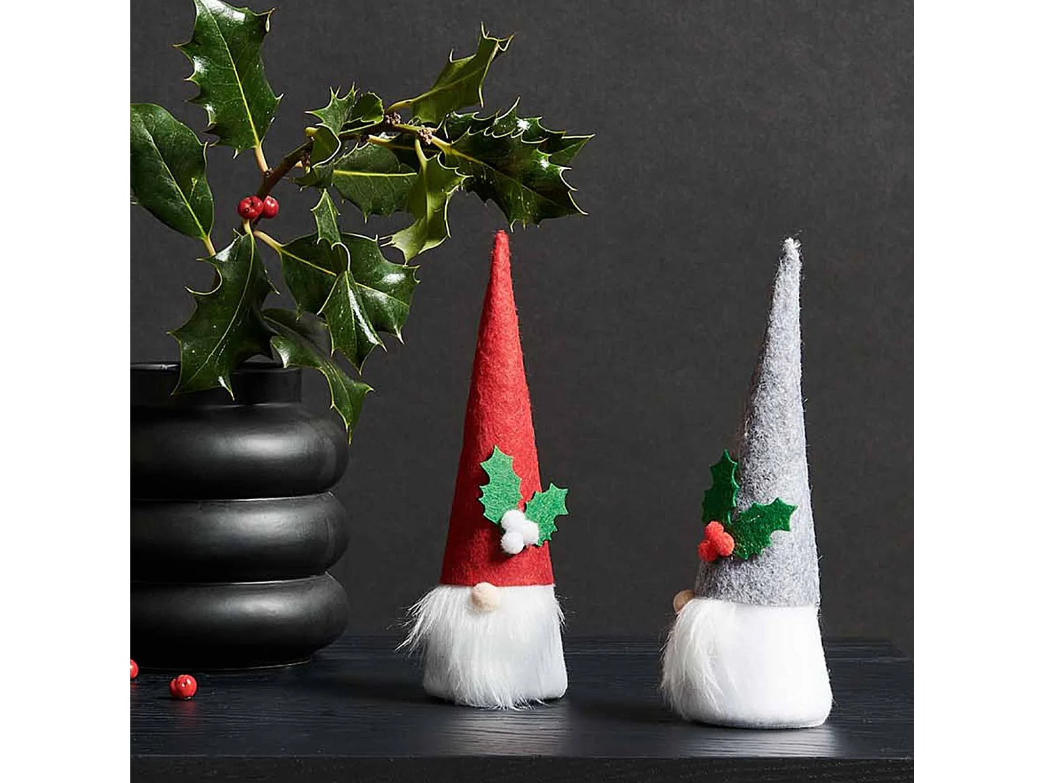 Lutin de Noël en feutrine gris 16,5 cm