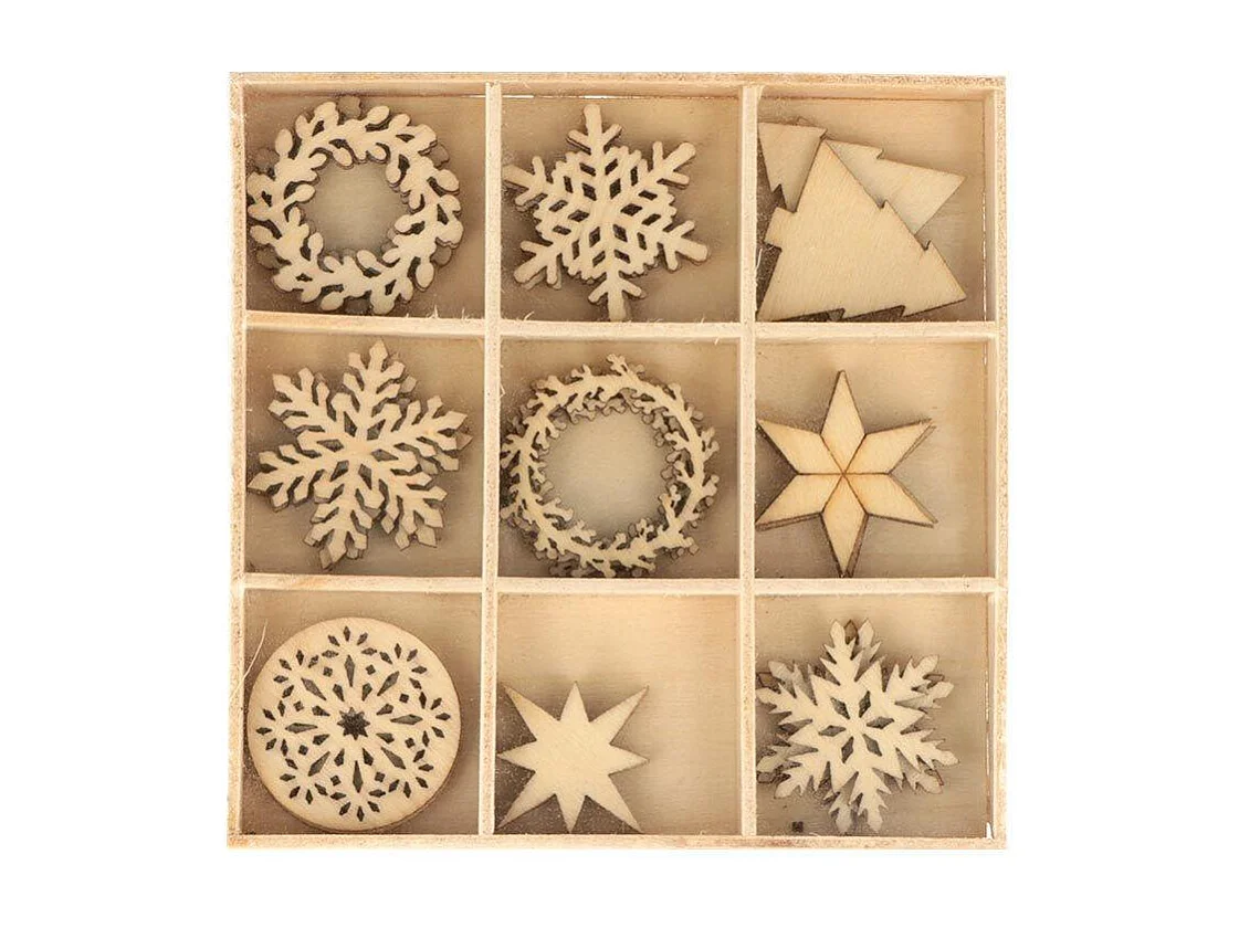 27 mini décorations en bois - Merry Christmas