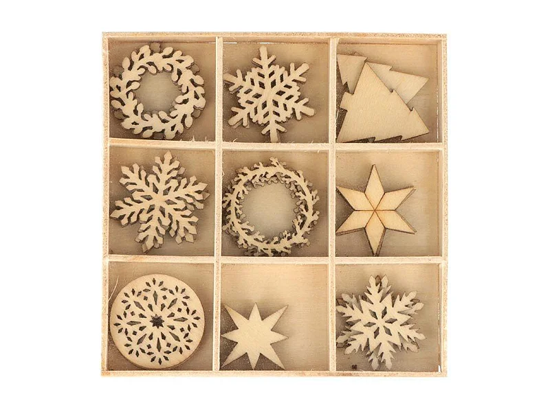 27 mini décorations en bois - Merry Christmas