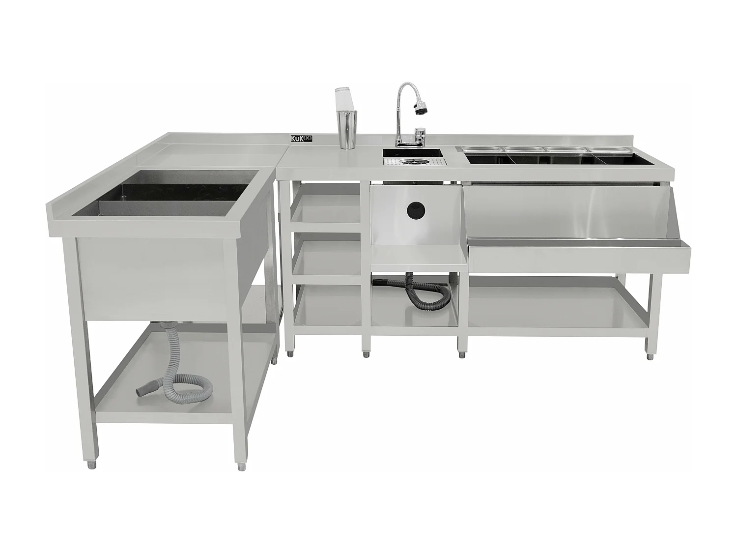 Deluxe Cocktail Bar Station met Ijsbak & Modulaire Hoekeenheid Roestvrij Staal