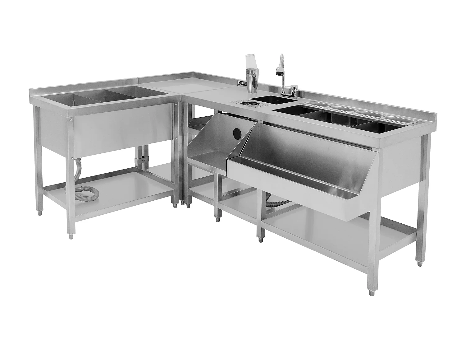 Deluxe Cocktail Bar Station met Ijsbak & Modulaire Hoekeenheid Roestvrij Staal