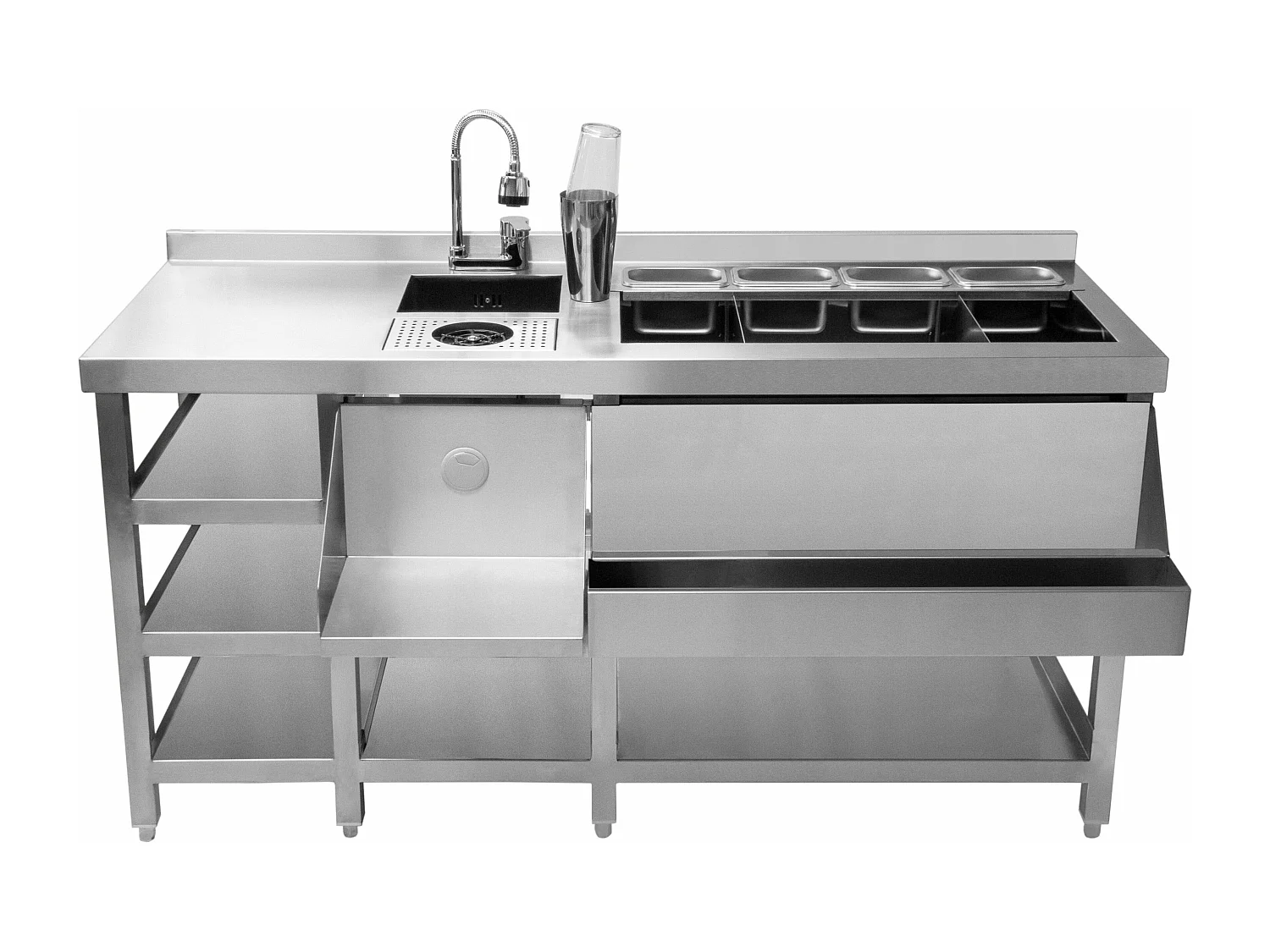 Deluxe Cocktail Bar Station met Ijsbak & Modulaire Hoekeenheid Roestvrij Staal