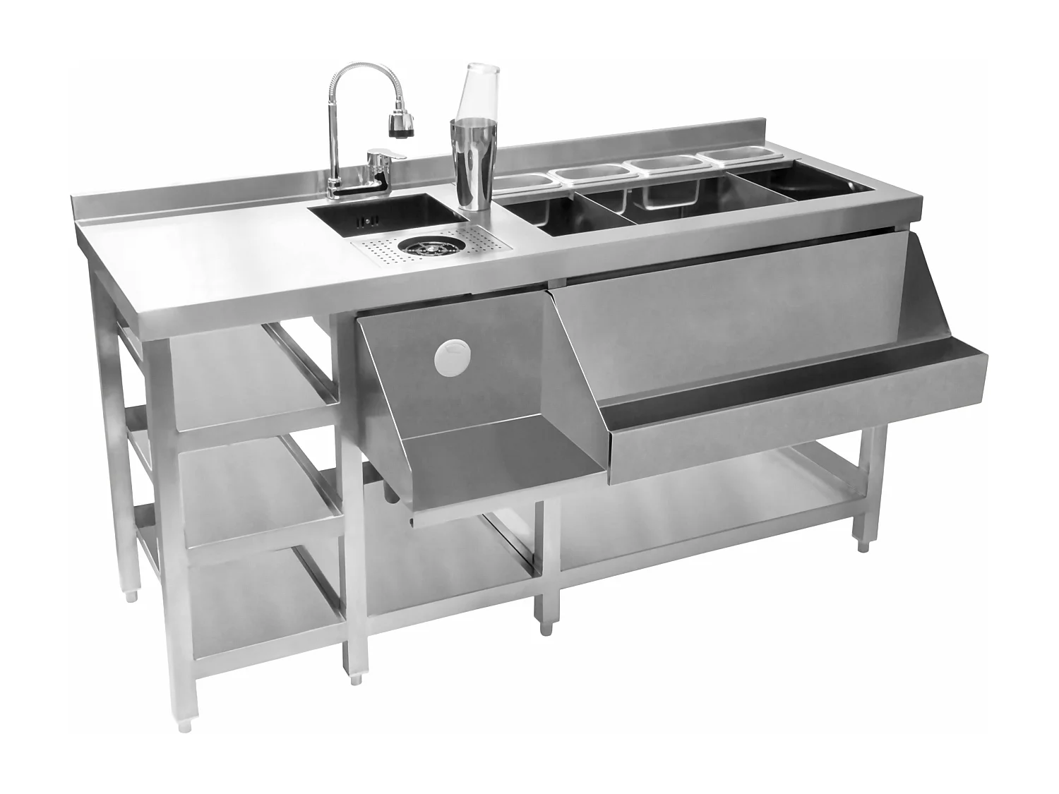 Deluxe Cocktail Bar Station met Ijsbak & Modulaire Hoekeenheid Roestvrij Staal