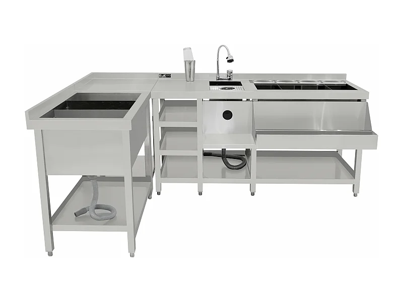 Deluxe Cocktail Bar Station met Ijsbak & Modulaire Hoekeenheid Roestvrij Staal