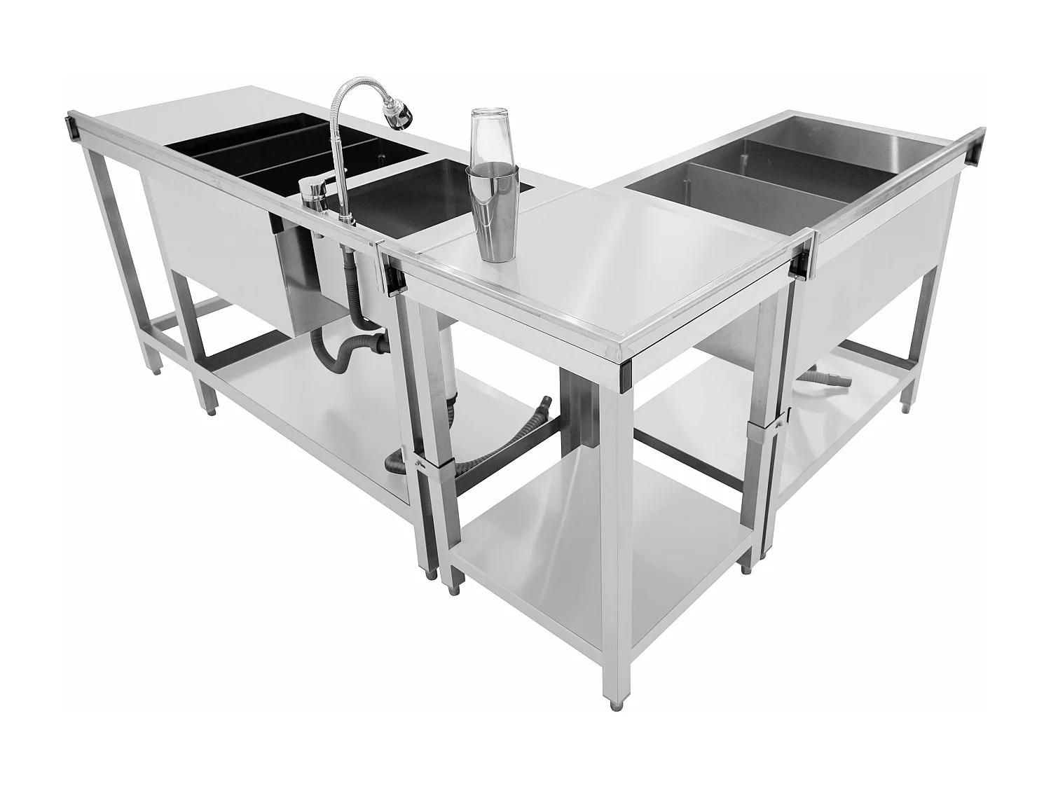 Cocktail Bar Station Ijsbak & Modulaire Hoekeenheid Roestvrij Staal Werkstation