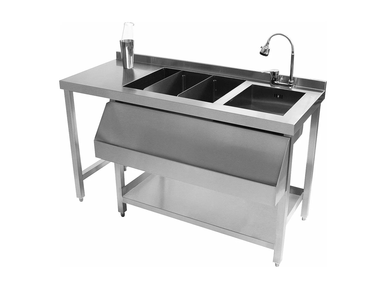 Cocktail Bar Station Ijsbak & Modulaire Hoekeenheid Roestvrij Staal Werkstation