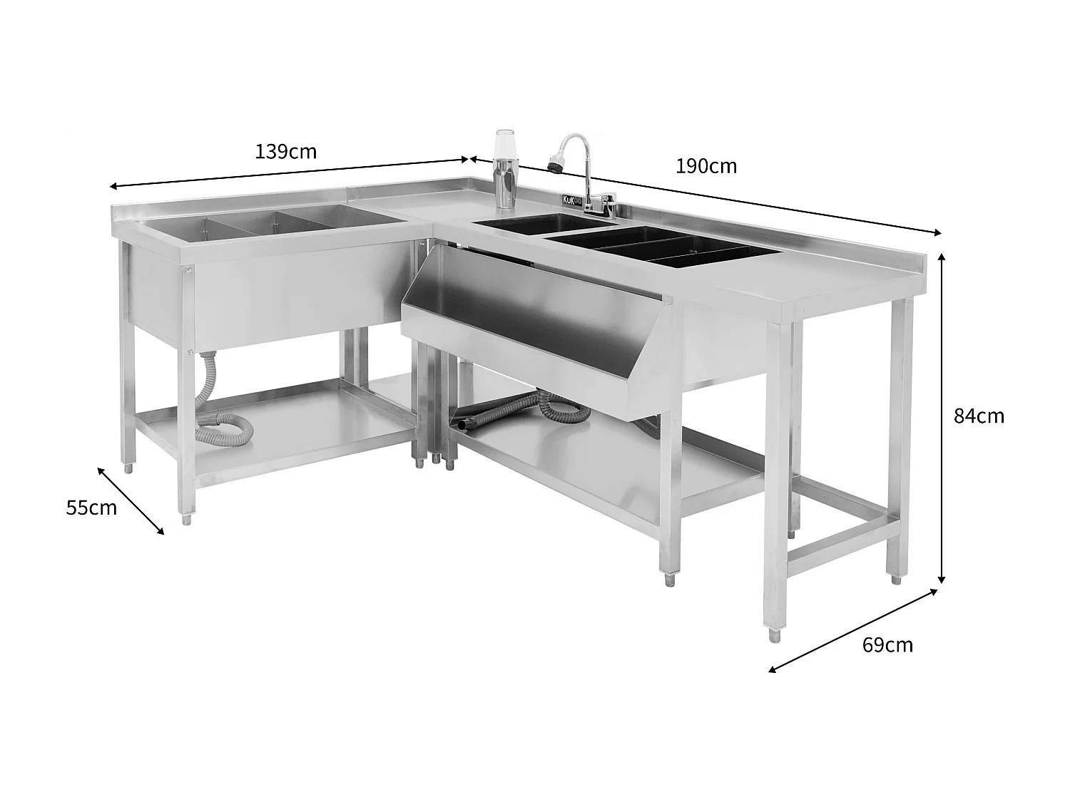 Bars à Cocktails Bac de Glace Unité d’Angle Modulaire Acier Inox Banc de Travail