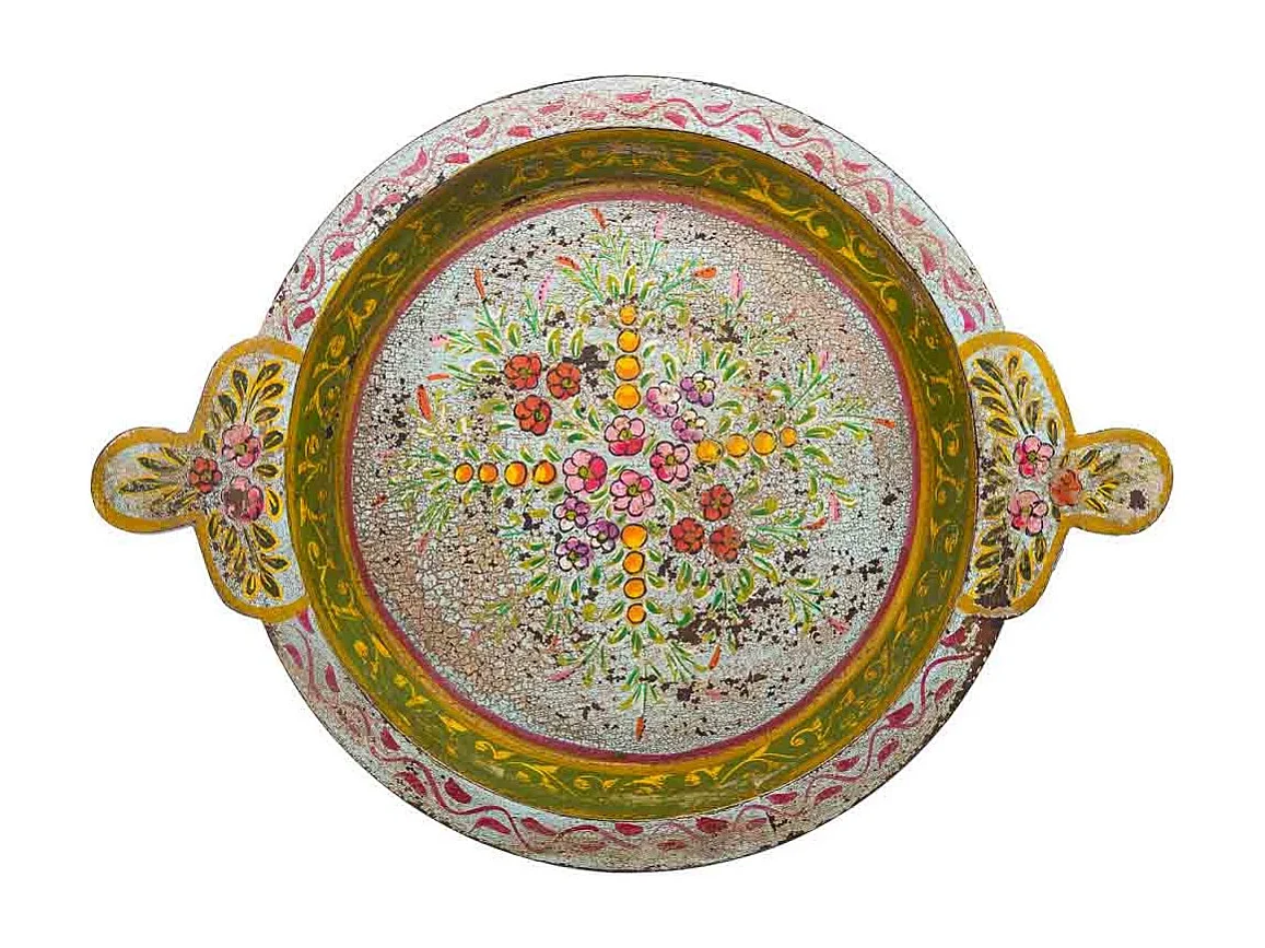 Plateau en bois peint à la main vert 50x39x5h cm