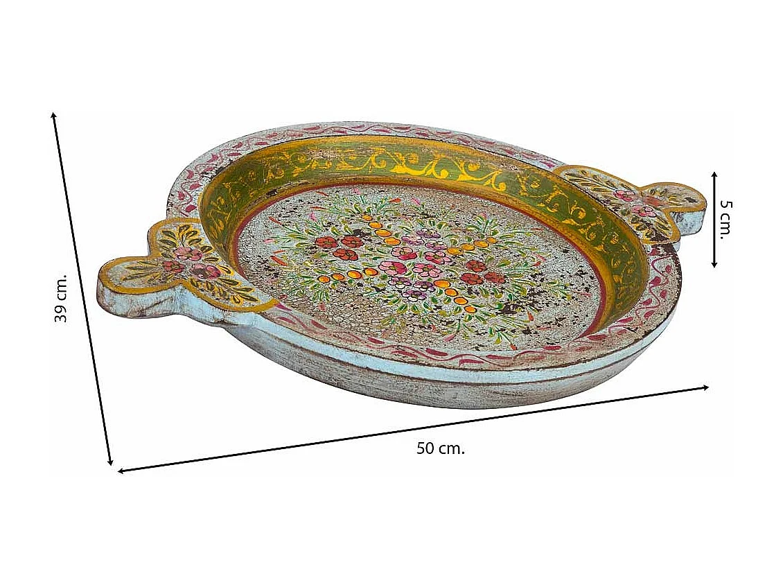 Handbemaltes Holztablett grün 50x39x5h cm