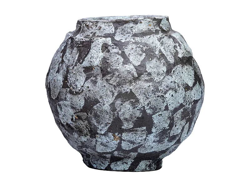 Vaso em papel maché com acabamento artesanal cinza antigo 27x27x24h cm