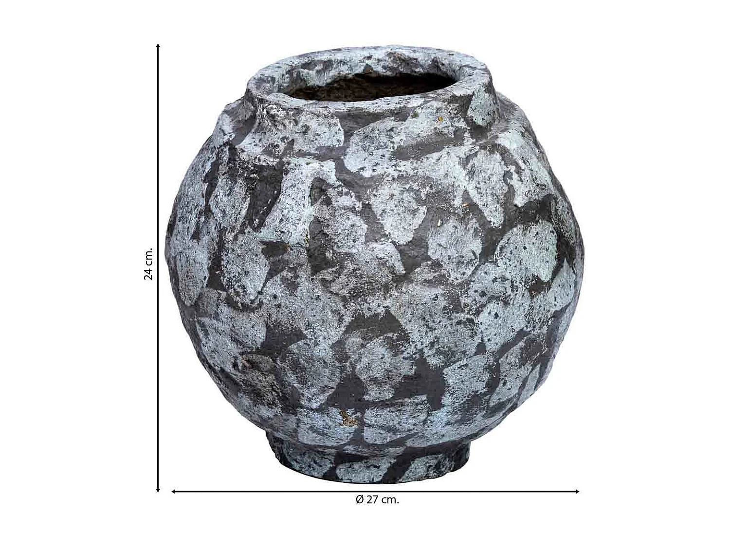 Vaso em papel maché com acabamento artesanal cinza antigo 27x27x24h cm