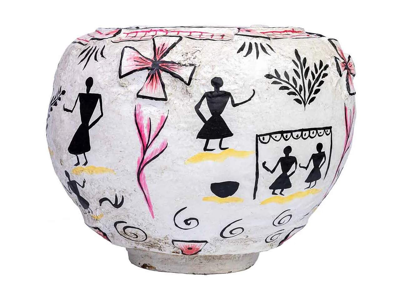 Vase en papier mâché blanc peint à la main 27x27x27h cm