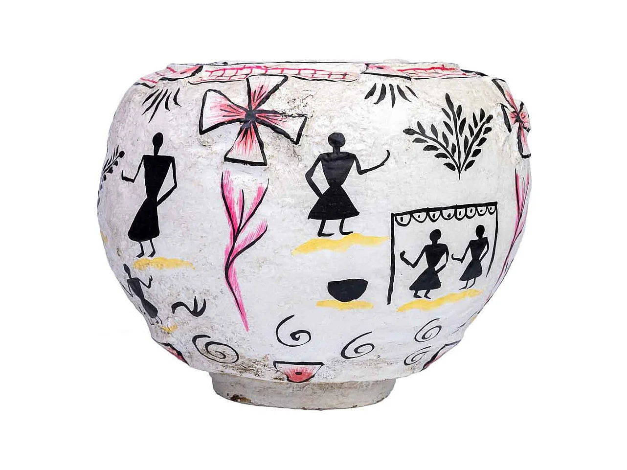 Vase en papier mâché blanc peint à la main 27x27x27h cm