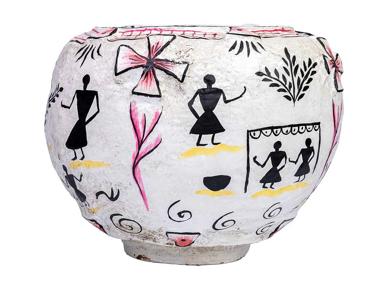 Vaso in cartapesta bianco dipinto a mano 27x27x27h cm