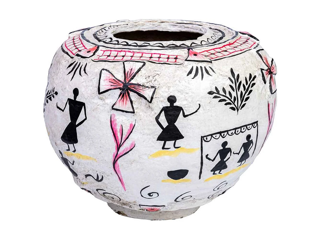 Vaso in cartapesta bianco dipinto a mano 27x27x27h cm