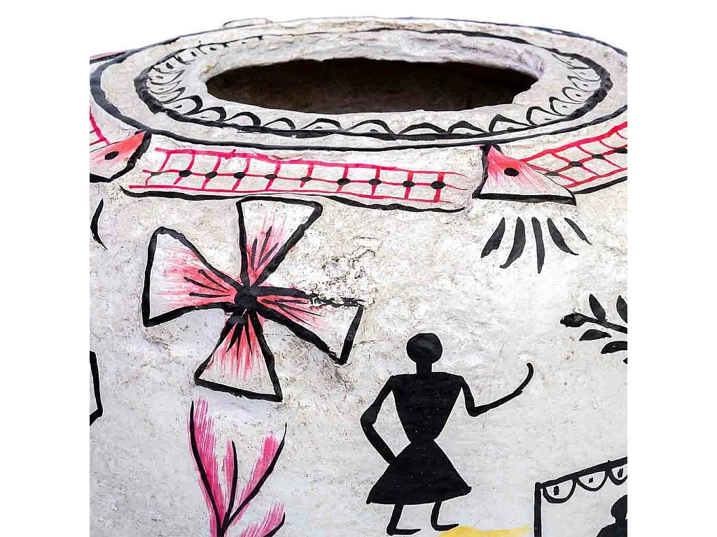 Vaso in cartapesta bianco dipinto a mano 27x27x27h cm