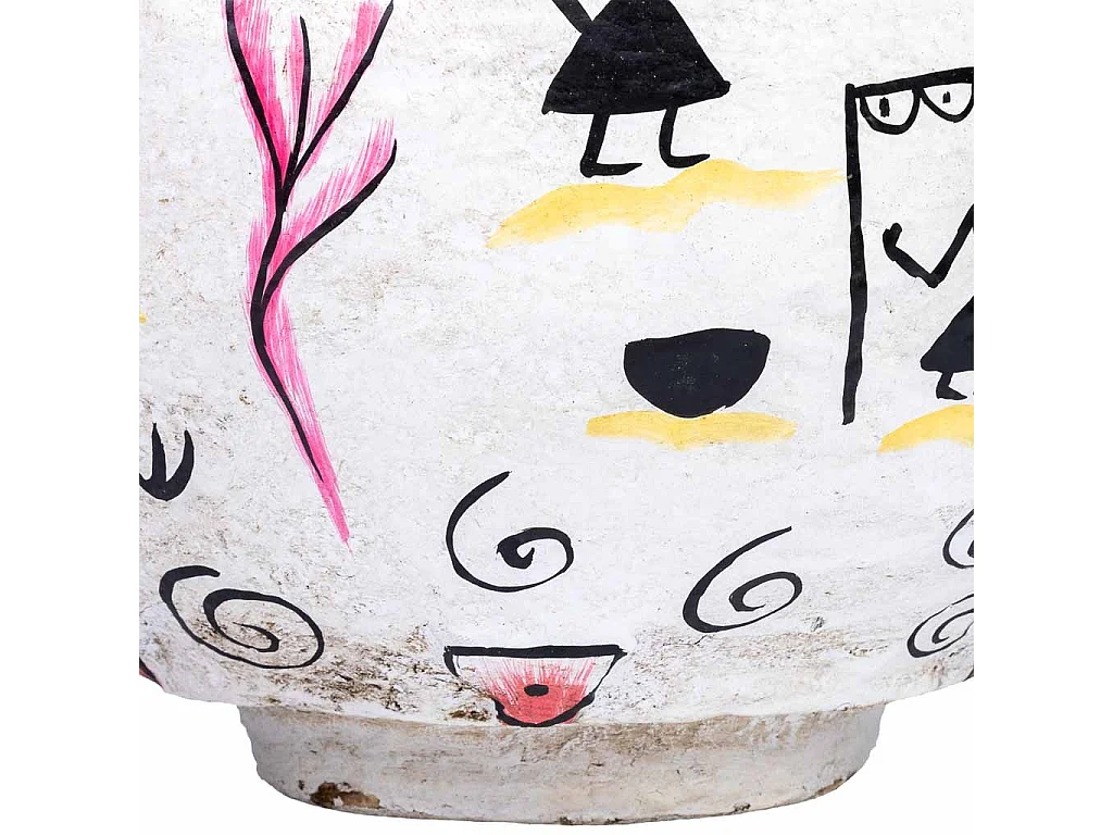 Vaso in cartapesta bianco dipinto a mano 27x27x27h cm