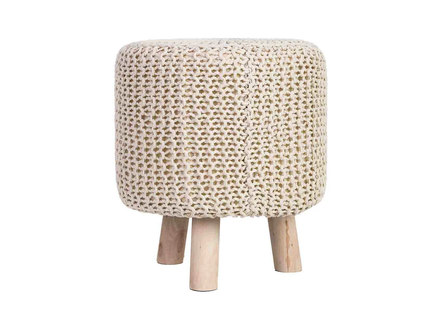 Tabouret en coton tissé jaune et bois 35x35x44h cm