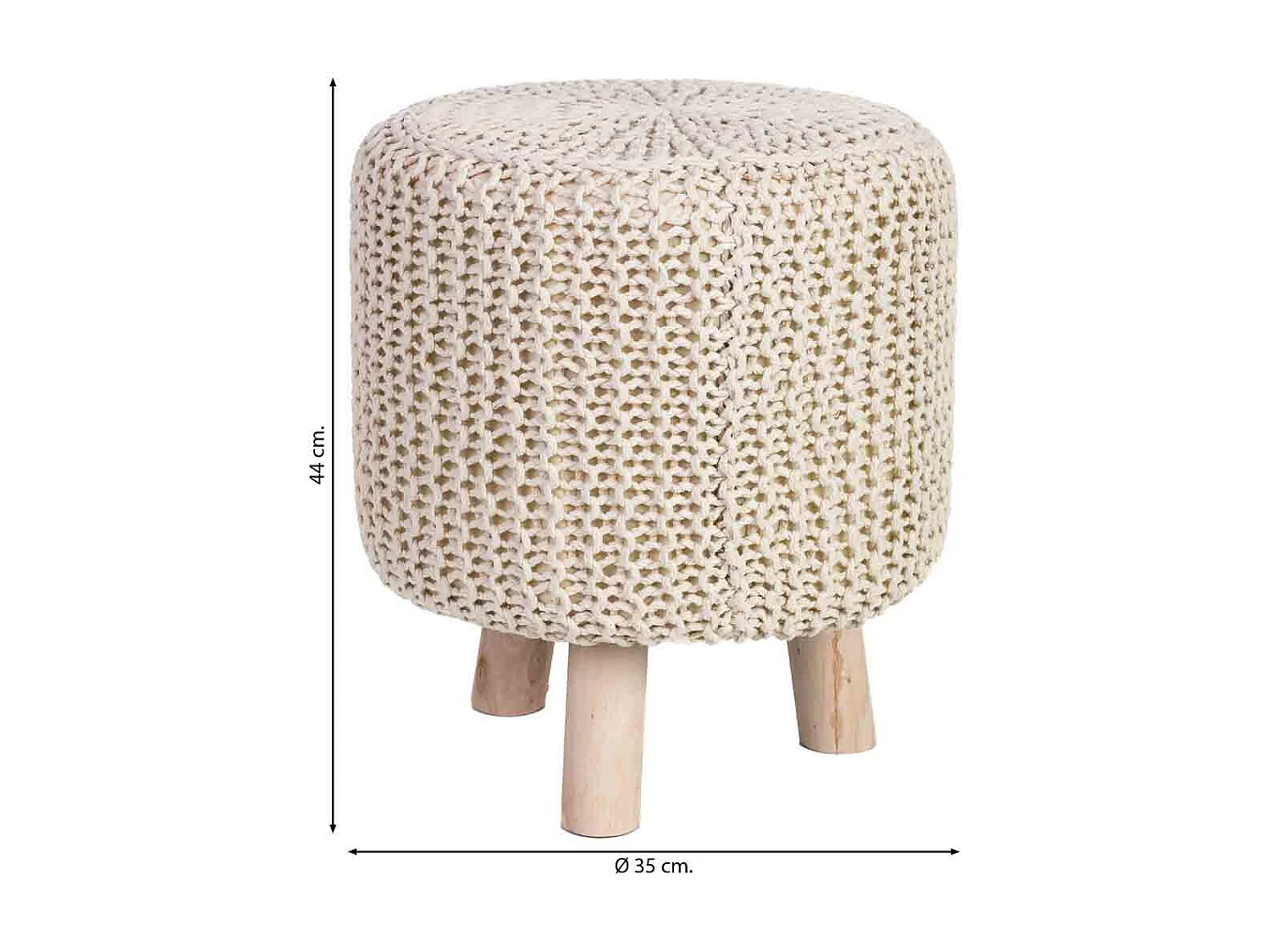 Taburete de madera y algodón trenzado amarillo35x35x44h cm