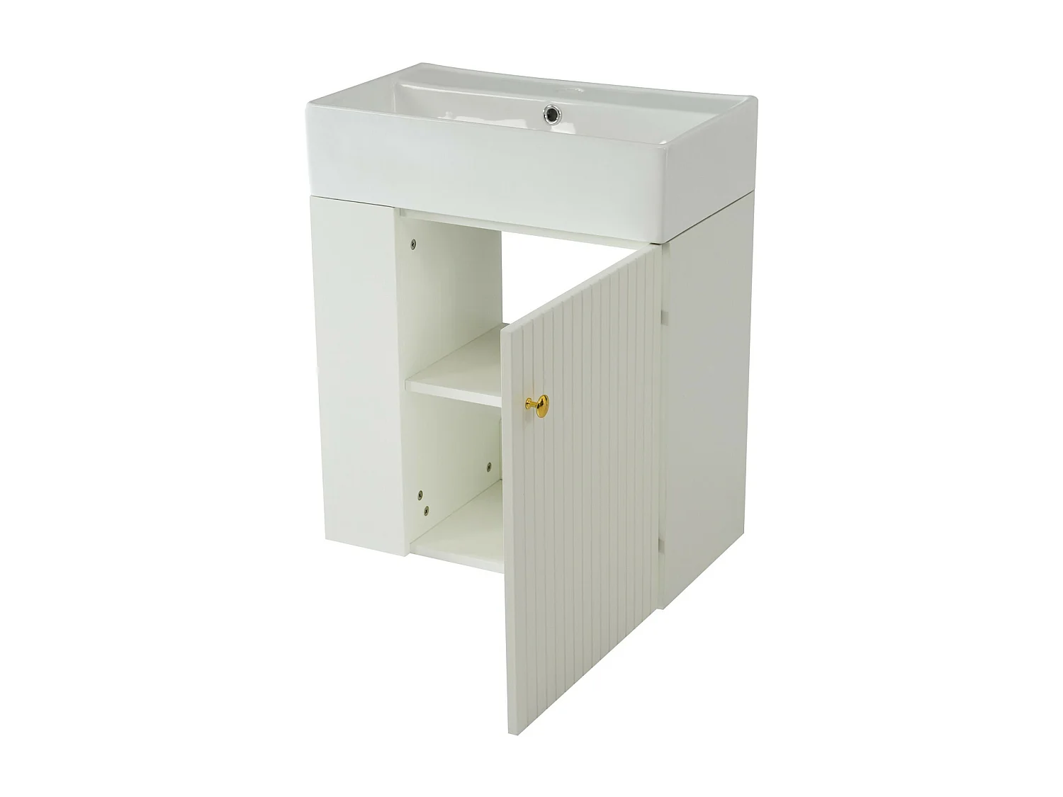 Opgehangen badkamerkast met 55 cm gebouwd -in bassin, deur en 2 nissen - wit - 55x31x66,5 cm