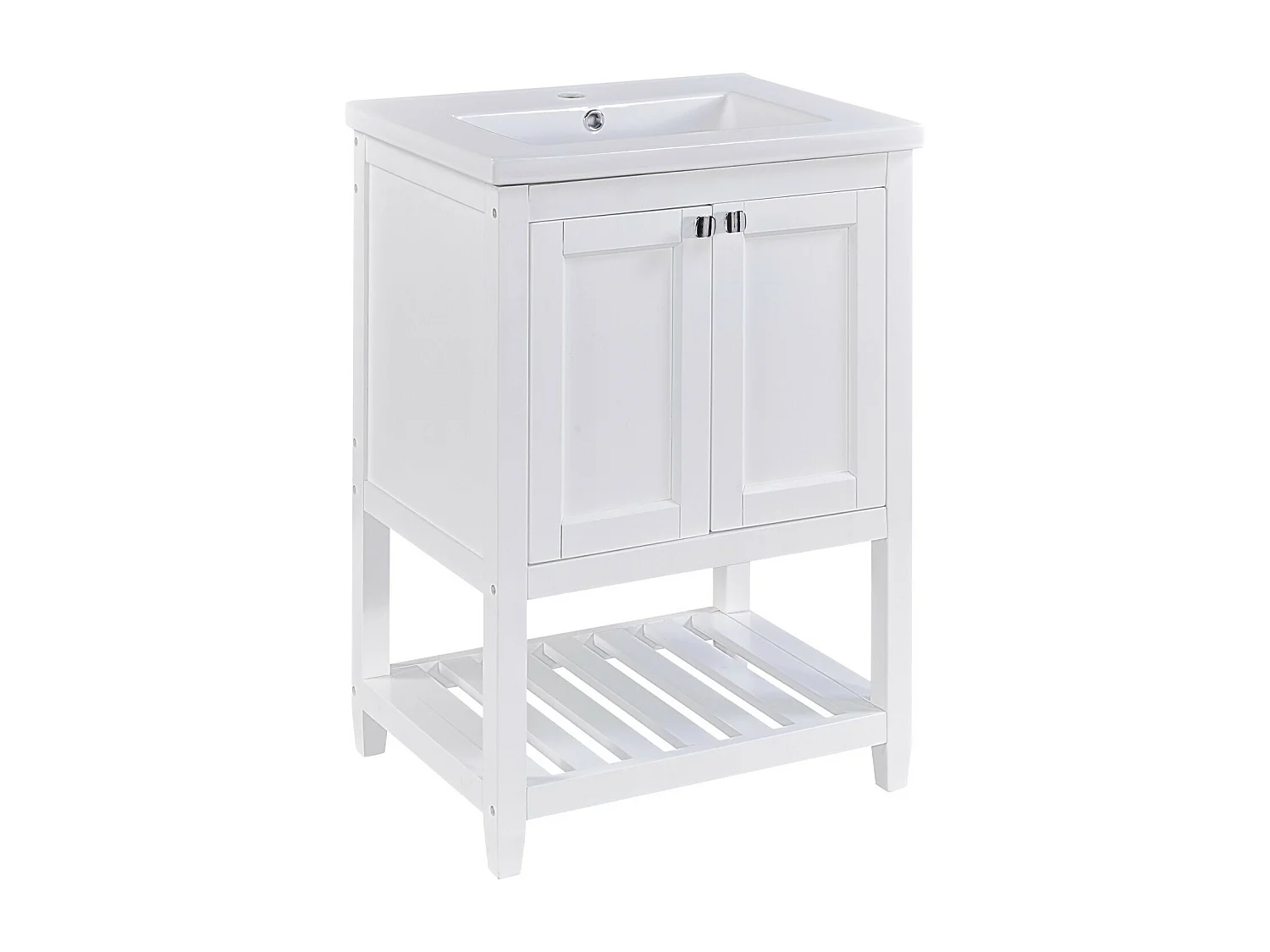 Meuble de salle de bain avec vasque en céramique à encastrer - 60 cm - Blanc - facile à installer