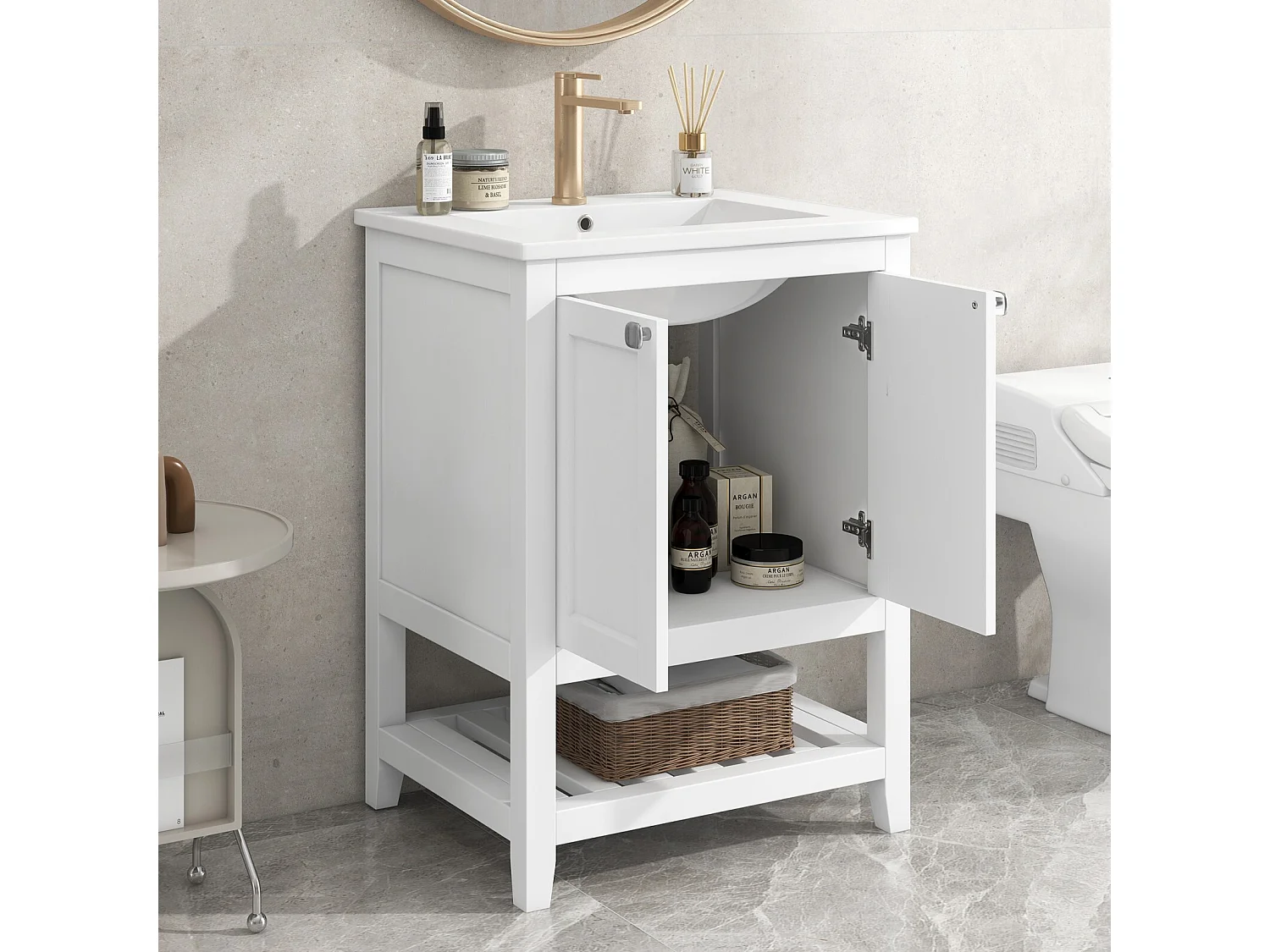 Meuble de salle de bain avec vasque en céramique à encastrer - 60 cm - Blanc - facile à installer