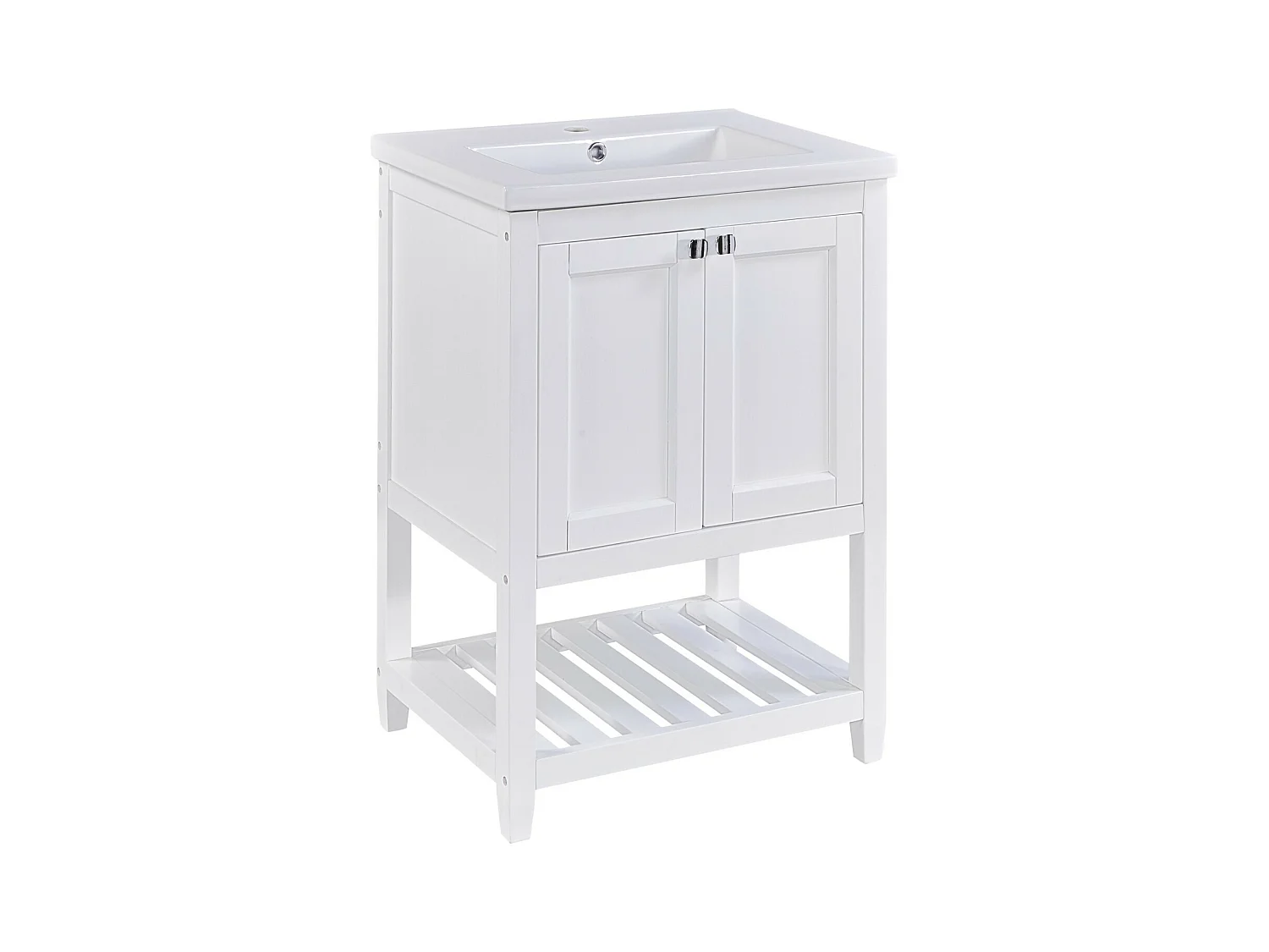 Meuble de salle de bain avec vasque en céramique à encastrer - 60 cm - Blanc - facile à installer