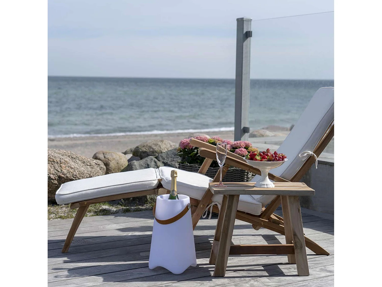 Chaise longue en teck ARRECIFE avec coussin